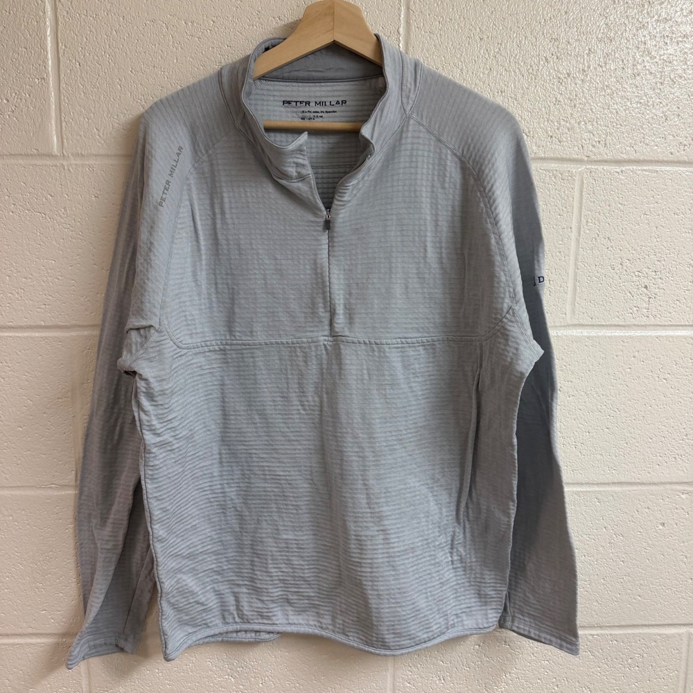 Peter Millar Mens Crown Sport Quarter Zip Pullover L Gray Waffle Grid Golf Tech
